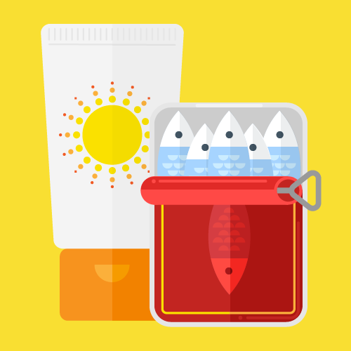 Illustration of sun scream and tinned food