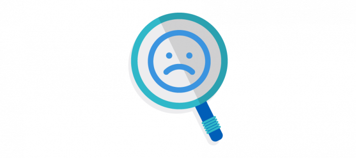 Illustration of magnifying glass with sad face in the middle