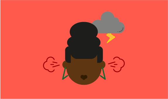 Illustration of young person angry with storm clouds above their head