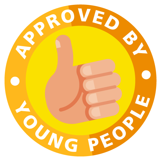 Illustration of stamp with the words Approved by Young People