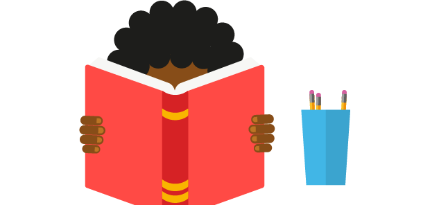 Illustration of young person reading a book