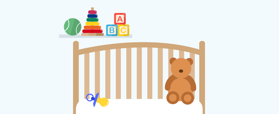 Illustration of a babies room with their toys