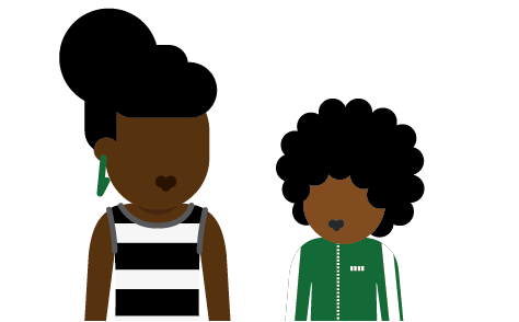 Illustration of young person with their parent or carer