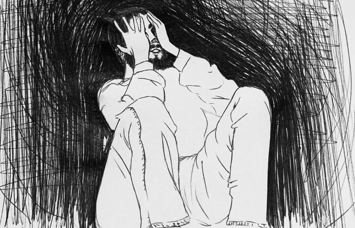 Illustration of a male struggling to cope