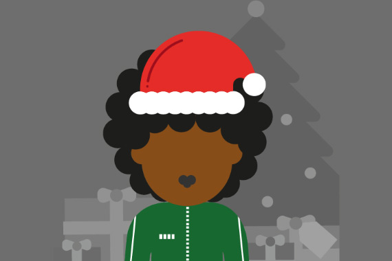 Illustration of character in santa hat