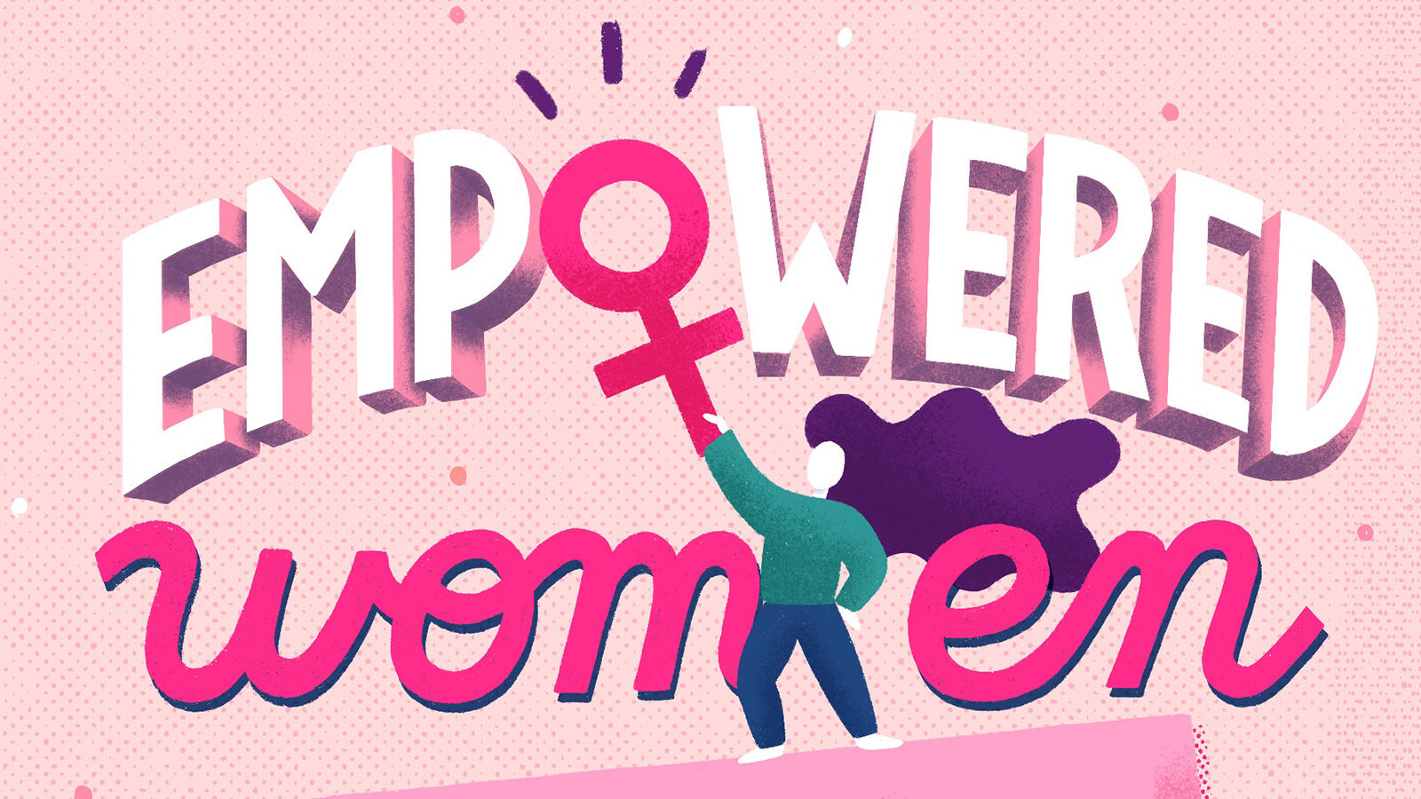 Illustration with text saying empowered women and female gender symbol