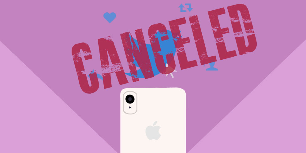 The Twitter logo with the word 'CANCELED' over the top of it