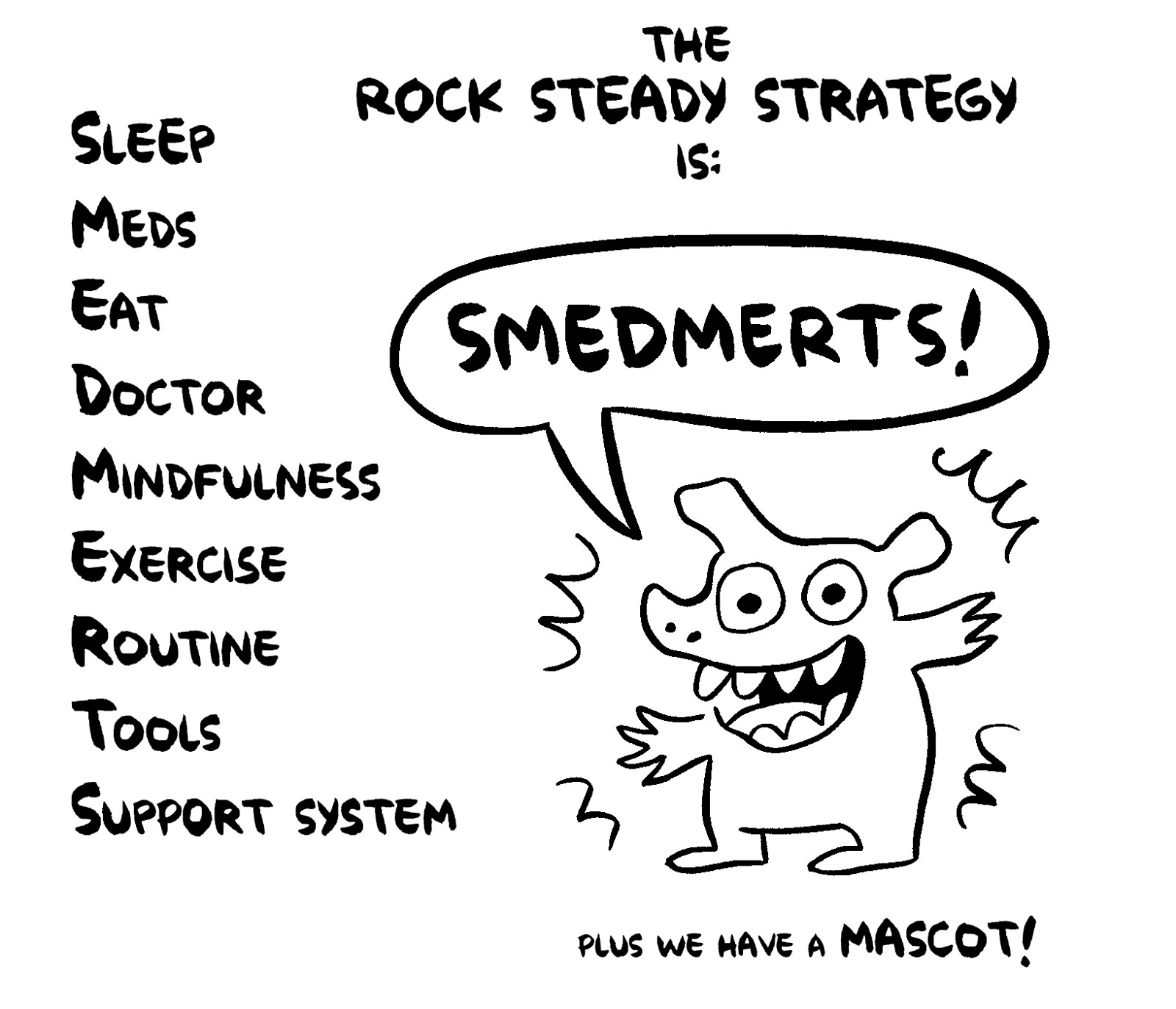 The rock steady strategy is SMEDMERTS plus we have a mascot