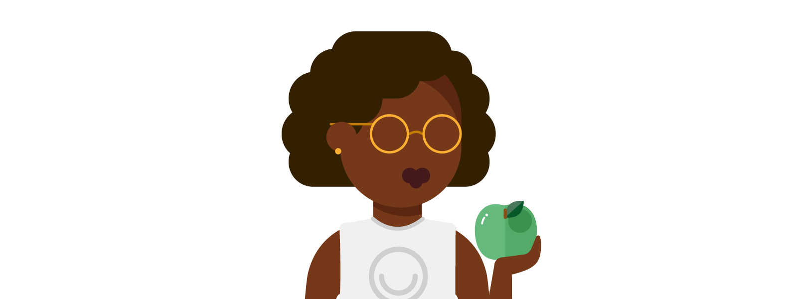 girl with glasses holding apple